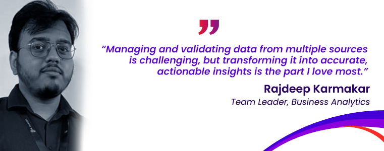 : “Managing and validating data from multiple sources is challenging, but transforming it into accurate, actionable insights is the part I love most.” Rajdeep Sarkar (BA) Fusion CX Careers