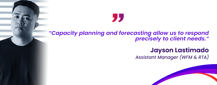 “Capacity planning and forecasting allow us to respond precisely to client needs.” Jason Lastimado, WFM RTA Cebu, The Philippines