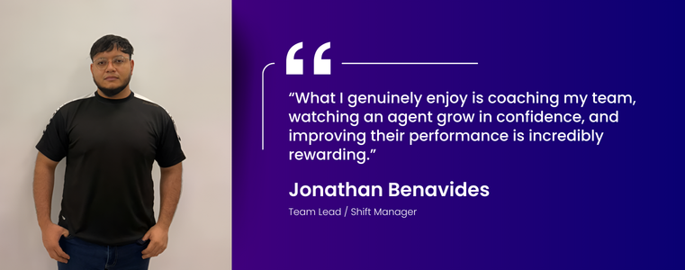 “What I genuinely enjoy is coaching my team—watching an agent grow in confidence and improve their performance is incredibly rewarding.” Jonathan Benavides Aka (Jaybee) Fusion CX careers OW, Belize
