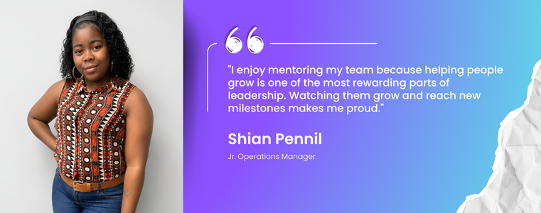 Quote by Shian Pennil about mentoring teams and helping people grow at Fusion CX 